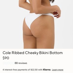 Frankie's Bikinis "Cole Ribbed Cheeky Bikini Bottom" Size: M, Ribbed White
